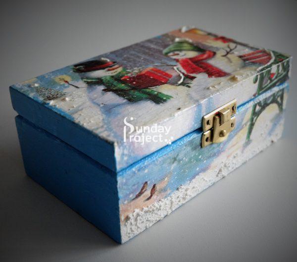 pudełko ze śniegiem pudełko decoupage ze śniegiem