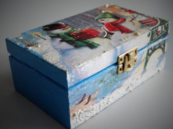 pudełko ze śniegiem pudełko decoupage ze śniegiem