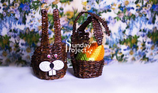 06 królik papierowa wiklina wielkanoc Zając wielkanocny z papierowej wikliny