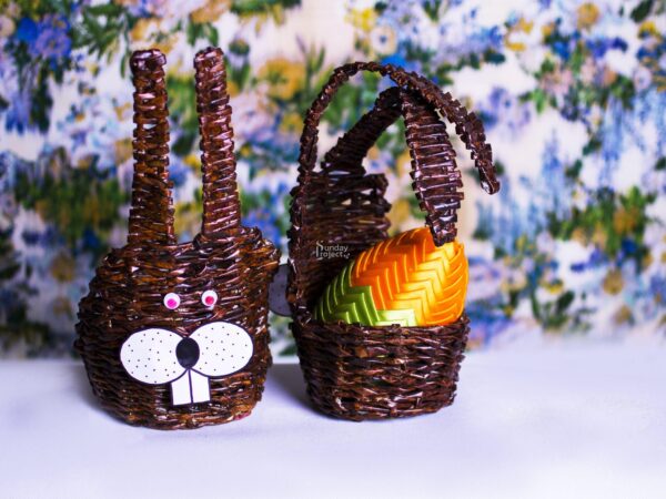 06 królik papierowa wiklina wielkanoc Zając wielkanocny z papierowej wikliny