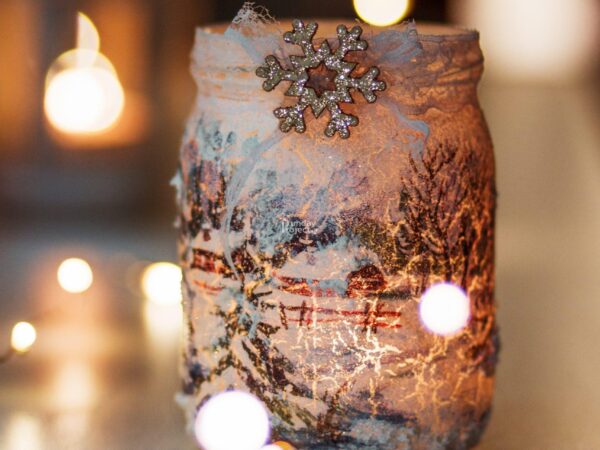 lampion ze słoika ze śniegiem lampion