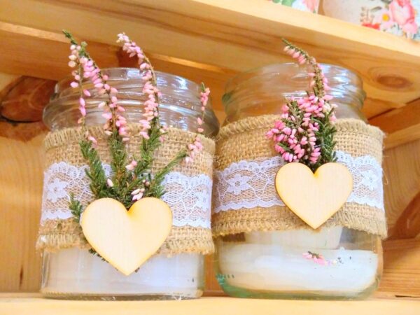 lampiony z wrzosem dekoracje jesienne wrzosy, lampiony