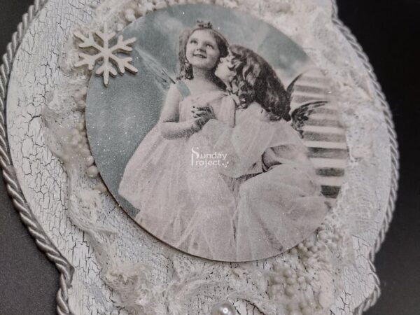 zawieszka mixmedia decoupage Dekoracje decoupage anioł