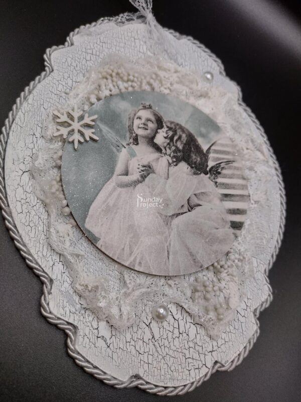 zawieszka mixmedia decoupage Dekoracje decoupage anioł