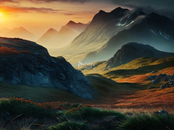 03cm M2 Góry we mgle, zachód słońca za górami grafika do pobrania obraz grafika do pobrania Góry we mgle, zachód słońca za górami