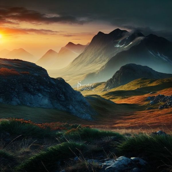 03cm M2 Góry we mgle, zachód słońca za górami grafika do pobrania obraz grafika do pobrania Góry we mgle, zachód słońca za górami