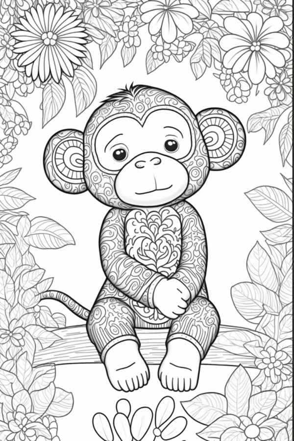 kolorowanka do pobrania małpka zwierzęta