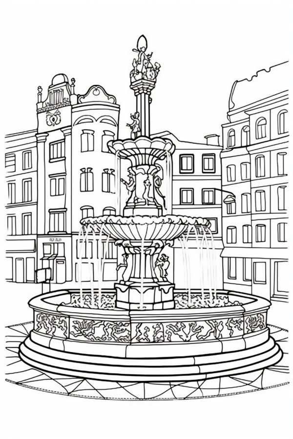 kolorowanka fontanna kolorowanka do pobrania fontanna