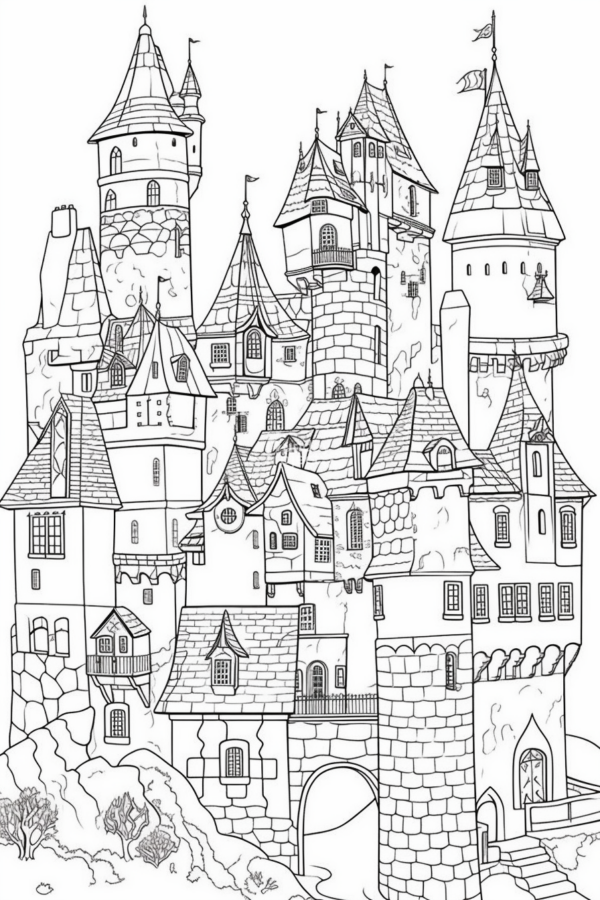 zamek kolorowanka kolorowanka szczegółowa do pobrania dla dorosłych góry