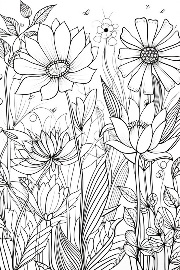kolorowanka szczegółowa kwiaty wiosna grafika do pobrania kwiaty wiosna