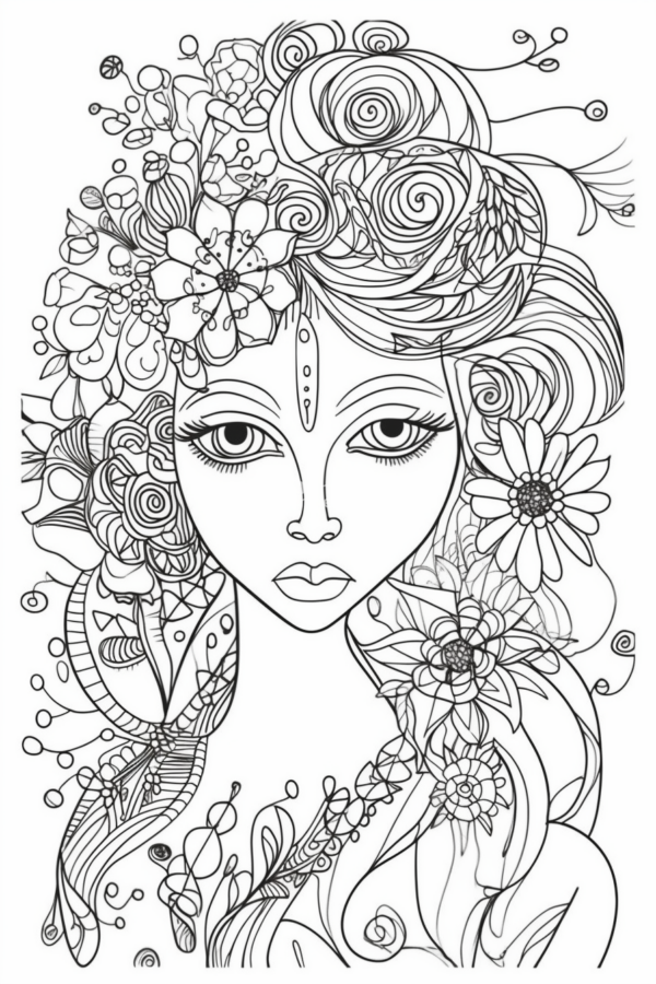 kobieta kwiaty we włosach kolorowanka kobieta kwiaty we włosach kolorowanka wiosna pani wiosna