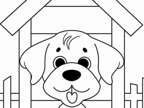 piesek przy budzie kolorowanka piesek przy budzie