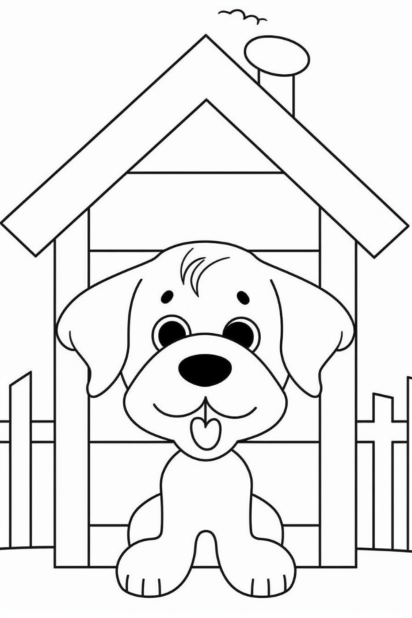 kolorowanka piesek przy budzie