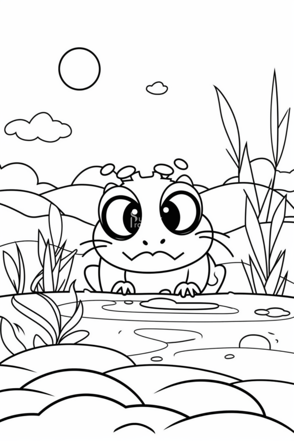 żaba w stawie kolorowanka dla dzieci, wiosna, zwierzaki kolorowanka do pobrania żaba w stawie, zwierzęta