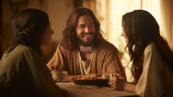 Zdjęcie Pan Jezus Przyjaciele Betania grafika do pobrania Pan Jezus w betanii, św Marta