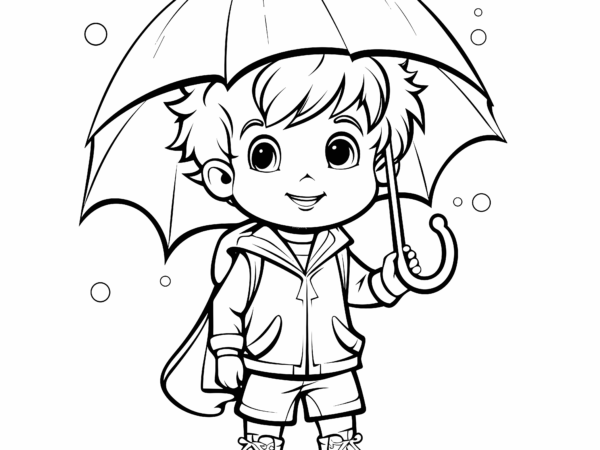 dziecko kolorowanka grafika do pobrania dziecko w deszczu z parasolem, jesień, powrót do szkoły