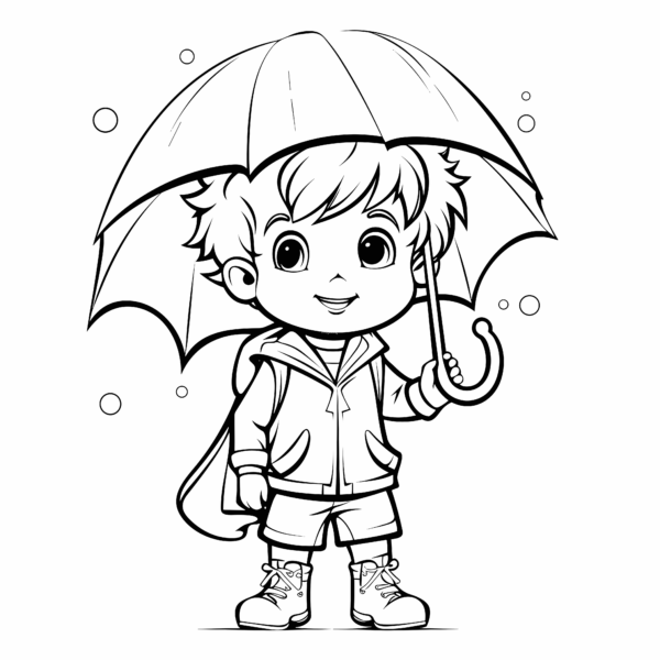 dziecko kolorowanka grafika do pobrania dziecko w deszczu z parasolem, jesień, powrót do szkoły