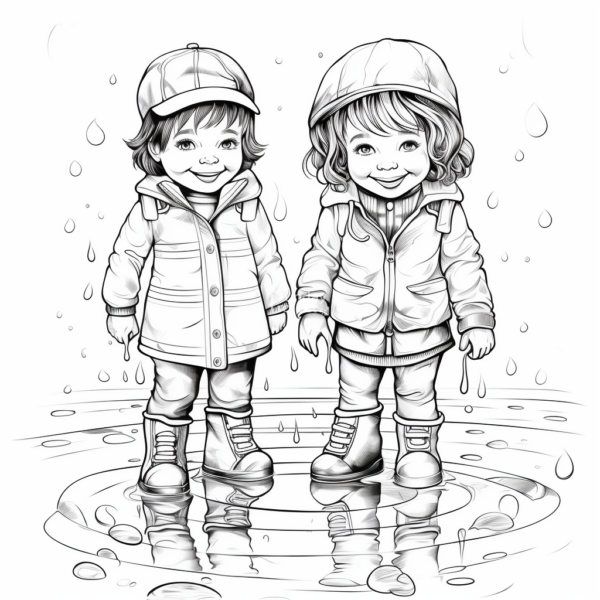 dzieci jesień zabawa w wodzie kolorowanka kolorowanka do pobrania dzieci w deszczu jesień