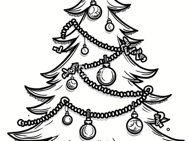 Choinka udekorowana kolorowanka na święta, Boże Narodzenie kolorowanka do pobrania choinka