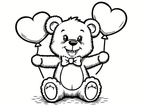 Słodki miś i walentynkowe serca kolorowanka do pobrania Słodki miś i walentynkowe serca