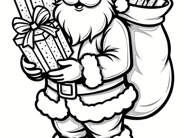 kolorowanka święta, Boże Narodzenie, Mikołaj niesie worek z prezentami kolorowanka dla dzieci mikołaj z prezentami kolorowanka