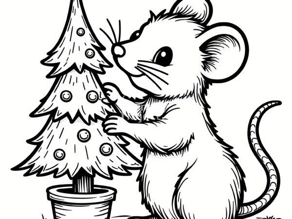 kolorowanka zwierzaki, choinka, święta, Boże Narodzenie kolorowanka myszka i choinka