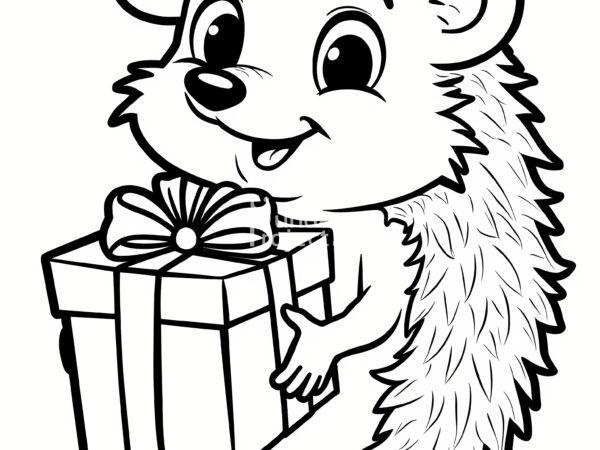 jeż trzyma prezent świąteczny, święta, Boże Narodzenie kolorowanka świąteczna kolorowanka do pobrania