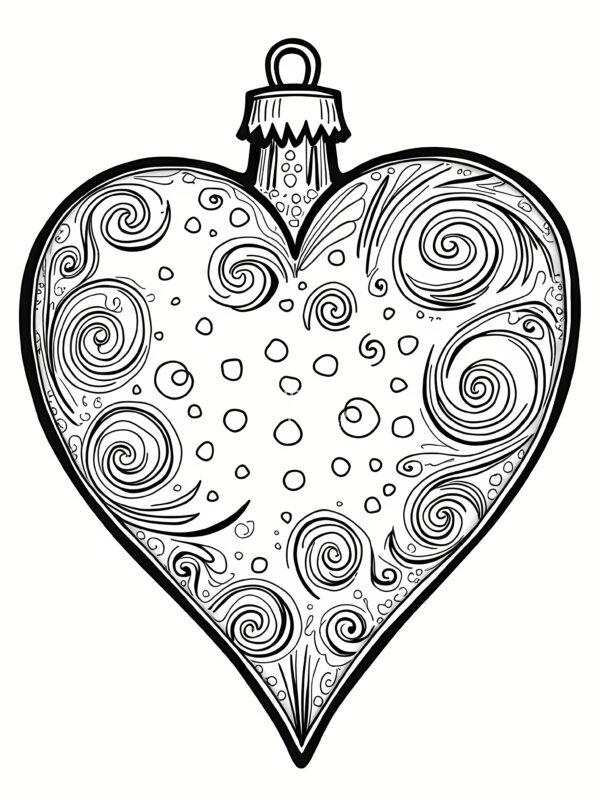Bombka w kształcie serca, kolorowanka święta, Boże Narodzenie kolorowanka, wydzieranka, bombka w kształcie serca