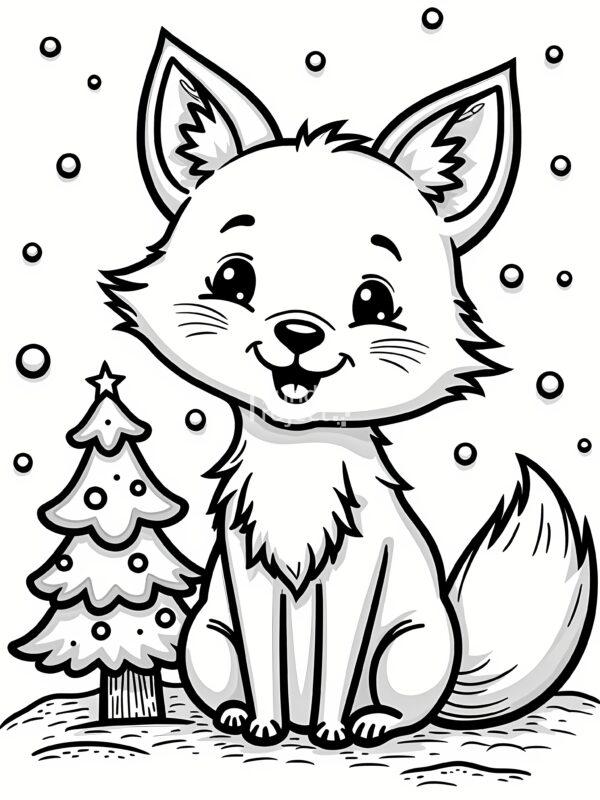 kolorowanka dla dzieci Boże Narodzenie lis zwierzęta święta kolorowanka na święta lis z choinką
