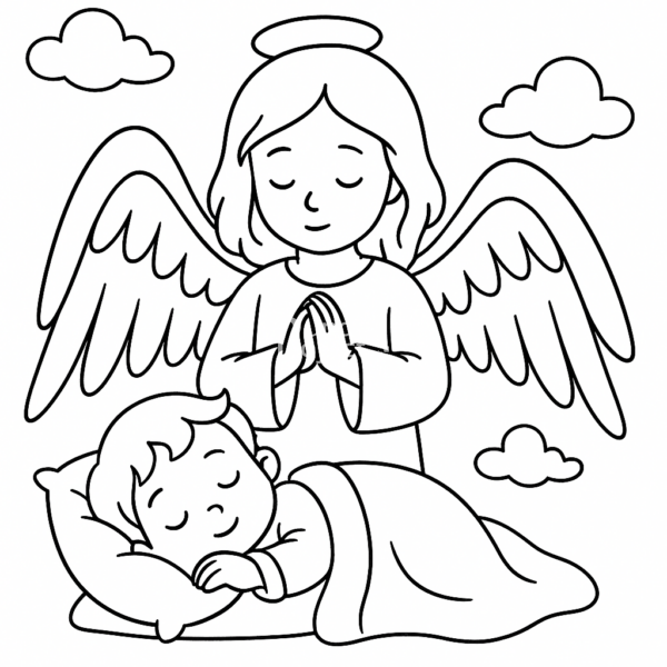 Anioł stróż i dziecko kolorowanka kolorowanka religijna do pobrania anioł stróż