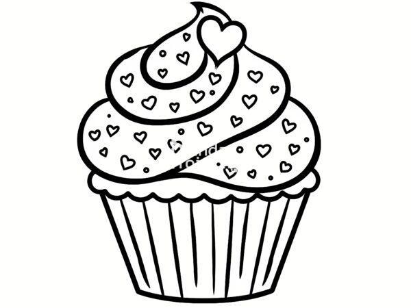 kolorowanka do druku babeczka z serduszkami