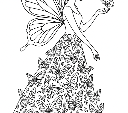 kolorowanka Baśniowa wróżka z motylami kolorowanka dla dziewczynki do pobrania