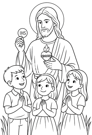 kolorowanka Jezus i dzieci kolorowanka Jezus i dzieci do pobrania