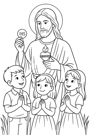 kolorowanka Jezus i dzieci do pobrania