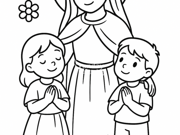 Matka Boska z Dziećmi do Kolorowania Matka Boża religijna kolorowanka do pobrania dla dzieci