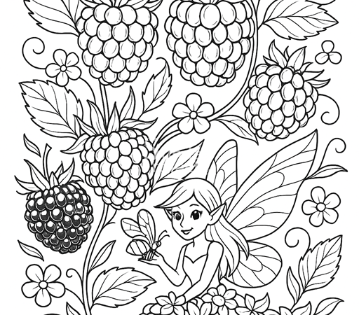 kolorowanka dla dzieci wróżka z owocami, jeżyny, jesień kolorowanka do pobrania wróżka i owoce, jesień