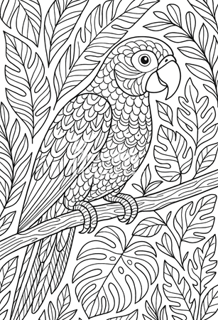 kolorowanka szczegółowa relaksacyjna do pobrania papuga zwierzęta