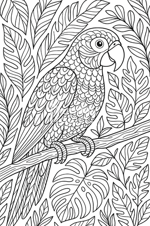 kolorowanka szczegółowa relaksacyjna do pobrania papuga zwierzęta