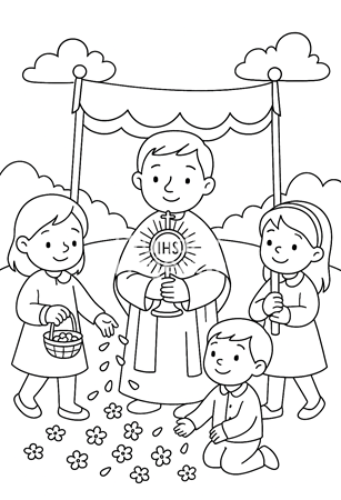 kolorowanka boże ciało Procesja z monstrancją kolorowanka do pobrania dla dzieci