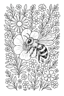 kolorowanka dla dzieci pszczoła w kwiatach lato