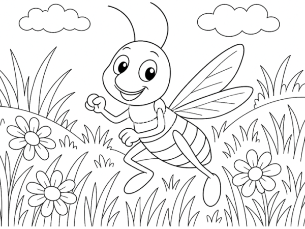 kolorowanka dla dzieci Skaczący konik polny na łące (1) kolorowanka do pobrania