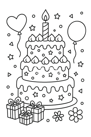 kolorowanka do pobrania tort urodzinowy
