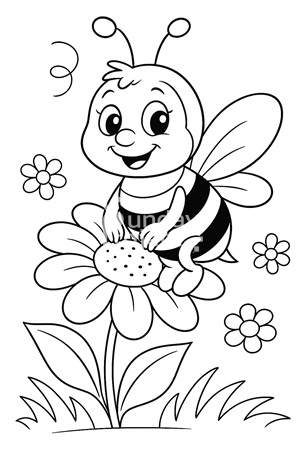 Wesoła pszczoła na kwiacie wiosna, owady, pszczółka maja kolorowanka do pobrania na dzień pszczoły