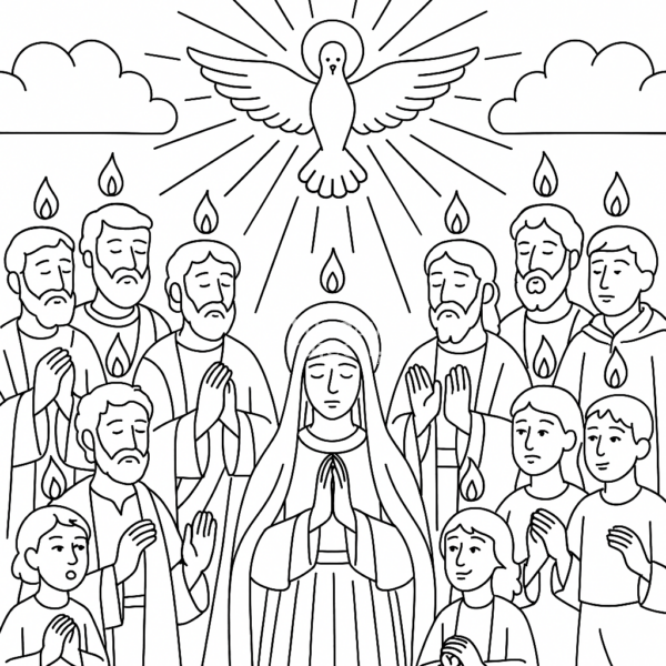 kolorowanka dla dzieci do pobrania religijna zesłanie ducha świętego