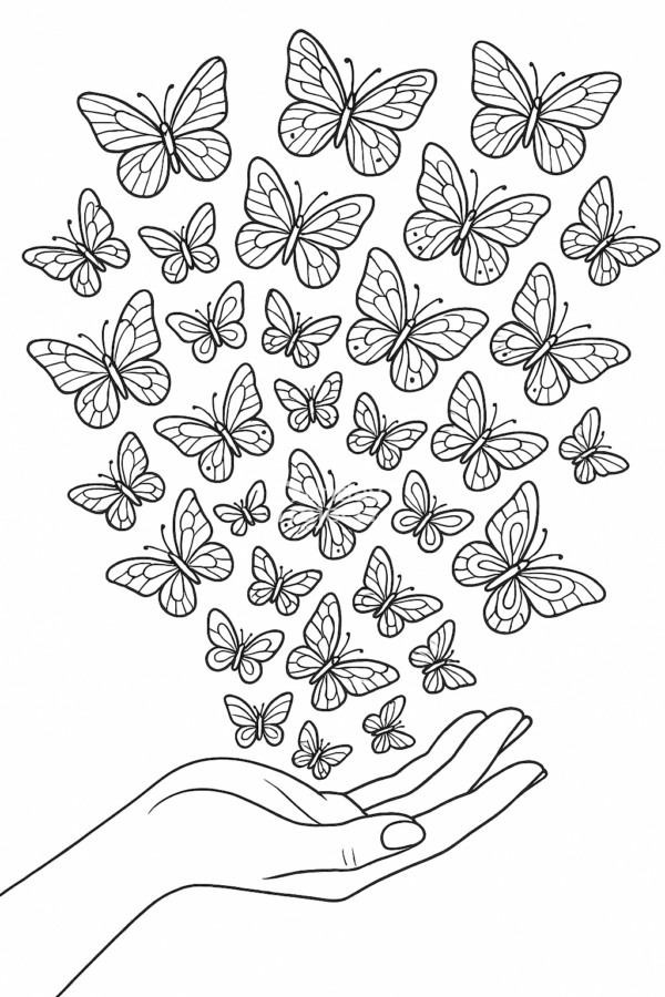 kolorowanka do pobrania motyle wyfruwające z dłoni dzień mamy wiosna