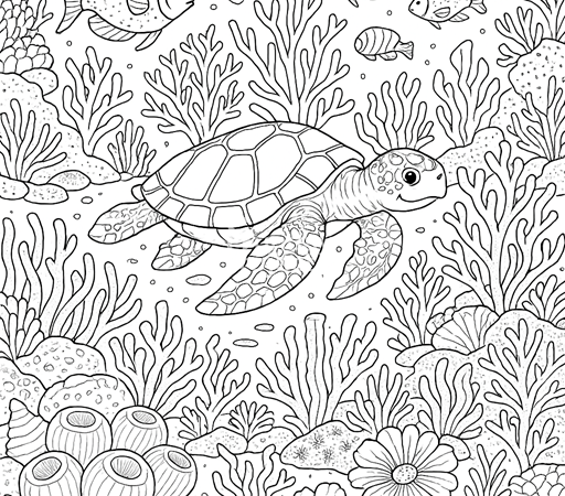 kolorowanka szczegółowa relaksacyjna żółw podwodny świat, ocean, zwierzaki kolorowanka do pobrania relaksacyjna ryby żółw zwierzęta