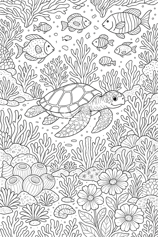 kolorowanka do pobrania relaksacyjna ryby żółw zwierzęta