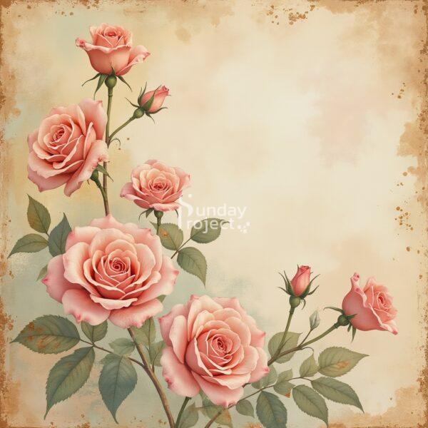 papier elektroniczny, transfer decoupage, szkatułka herbaciarka, róże