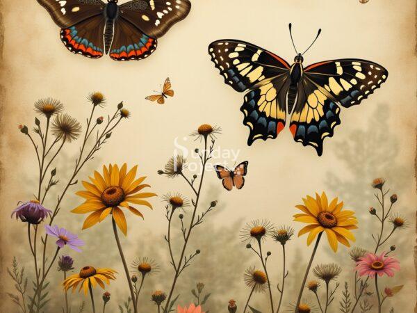 grafika do pobrania na herbaciarkę, szkatułkę, motyle, łąka