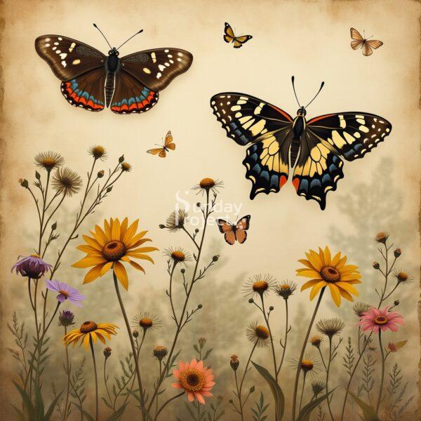 grafika do pobrania na herbaciarkę, szkatułkę, motyle, łąka